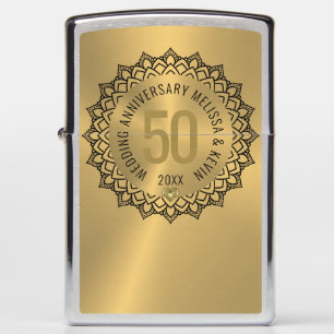 Zwarte Mandala op gouden 50ste bruiloft Jubileum