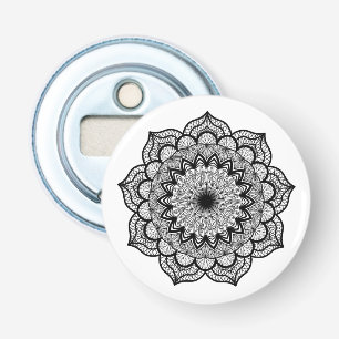 Zwarte Mandala op Witte Achtergrond Button Flesopener