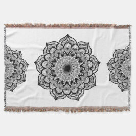 Zwarte Mandala op Witte Achtergrond Deken