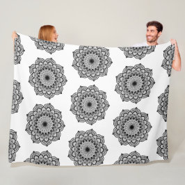 Zwarte Mandala op Witte Achtergrond Fleece Deken
