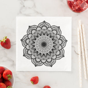 Zwarte Mandala op Witte Achtergrond Servet