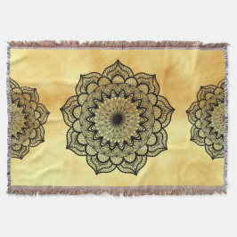 Zwarte Mandala op zachte gouden achtergrond Deken
