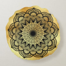 Zwarte Mandala op zachte gouden achtergrond kussen