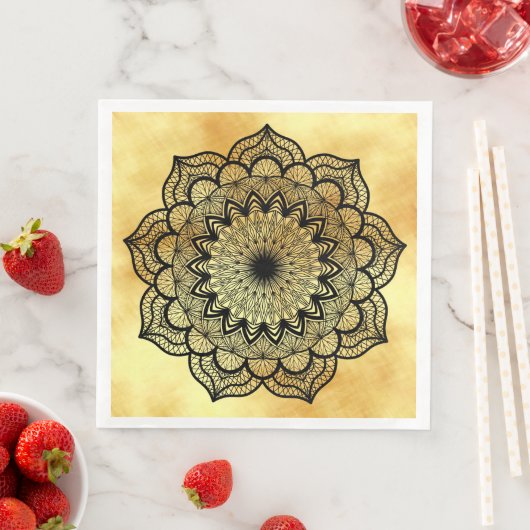 Zwarte Mandala op zachte gouden achtergrond Servet (Insitu)