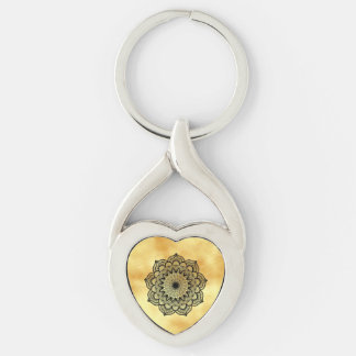 Zwarte mandala op zachte gouden achtergrond sleutelhanger