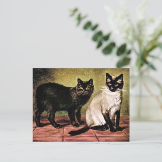 Zwarte Mank en Royal Siamese Cat Briefkaart (Staand voorkant)