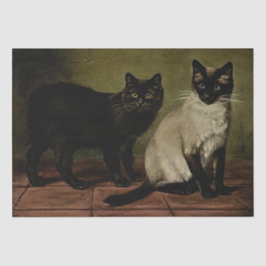 Zwarte Manx en Siamese kat Ephemera Decoupage Tissuepapier (Voorkant)