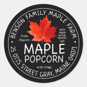 Zwarte Maple Popcorn met rode suiker Maple Leaf Ronde Sticker