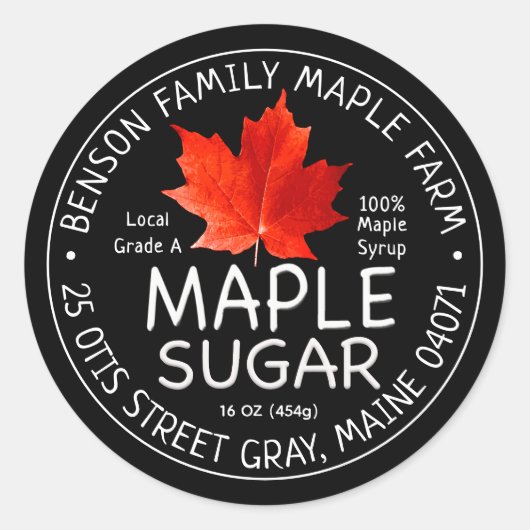 Zwarte Maple Sugar Label met Rode Suiker Maple Lea (Voorkant)