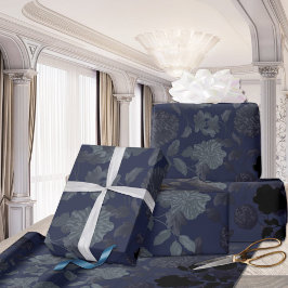 Zwarte marineblauw moderne  Floral Toile Cadeaupapier