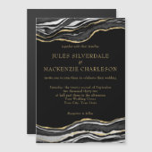 Zwarte marmer Agate Gold Glitter Elegant Wedding Magnetische Uitnodiging (Voorkant / Achterkant)