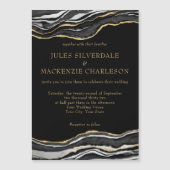 Zwarte marmer Agate Gold Glitter Elegant Wedding Magnetische Uitnodiging (Voorkant)