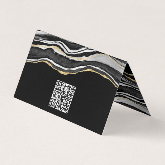 Zwarte marmer Agate Gold Glitter QR-code Visitekaartjes (Achterkant)