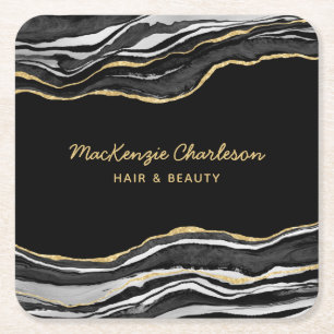 Zwarte marmer Agate Gold Glitter Vierkante Kartonnen Onderzetter