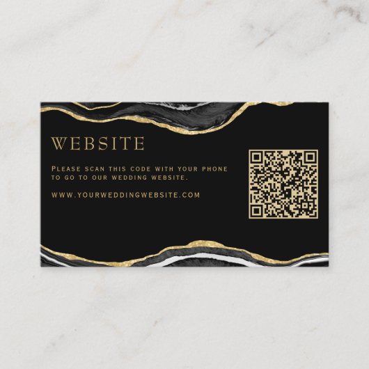 Zwarte marmer Agate Gold Glitter Weddenschap Websi Informatiekaartje (Voorkant)