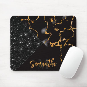 Zwarte marmer en glitter muismat