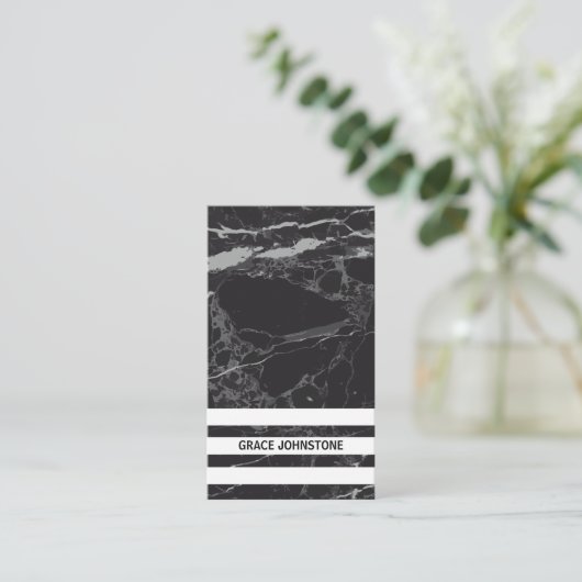 Zwarte marmer | Gestreepte bars Visitekaartje (Staand voorkant)