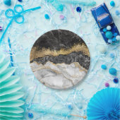 Zwarte marmer met Gold  Papieren Bordje (Feest)