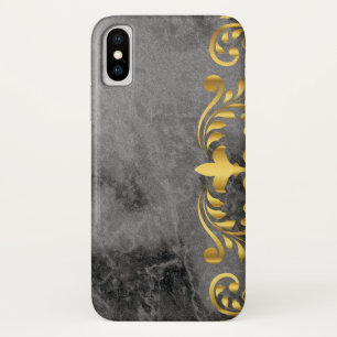 zwarte marmer met gouden bloempatroon iPhone x hoesje