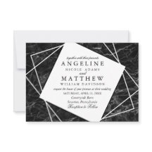 Zwarte marmer met White Geometric Wedding Invite