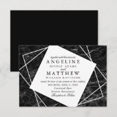 Zwarte marmer met White Geometric Wedding Invite Kaart (Voorkant / Achterkant)