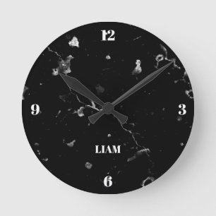 Zwarte marmer met witte korrel ronde klok