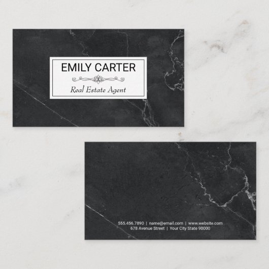 Zwarte marmer | Onroerend goed Visitekaartje (Voorkant / Achterkant)