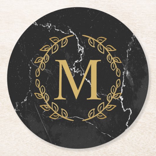 Zwarte marmer ronde kartonnen onderzetter (Voorkant)