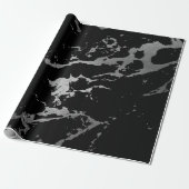 Zwarte marmer Silver Shiny Deep Gray Shadows Cadeaupapier (Uitgerold)