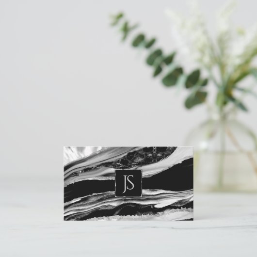 Zwarte marmer, zilver en moeder van Pearl Visitekaartje (Staand voorkant)