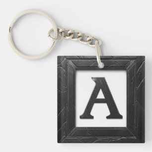 🖤 Zwarte Marmeren Letter A Initiaal Design 🖤 Sleutelhanger