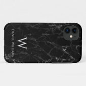 Zwarte Marmeren Monogram Witte Naam Modern Elegant Case-Mate iPhone Case (Achterkant (horizontaal))