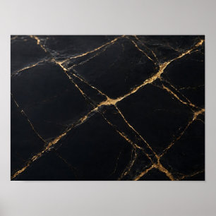 Zwarte marmerstructuur met metalen goudaders poster