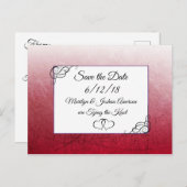 Zwarte maroon Wedding Save the Date Briefkaart (Voorkant / Achterkant)