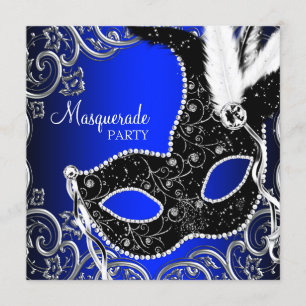 Zwarte Masker Koninklijk Blauwe Maskerade Feest Kaart