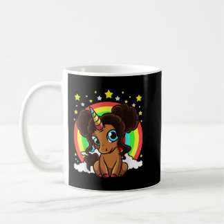Zwarte Meisje Magie Eenhoorn Afro Puffs Bruine Hui Koffiemok