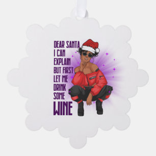 Zwarte melanine stoute zus wijn liefhebber Kerstmi Ornament Kaart