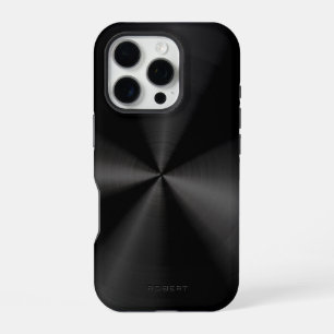 Zwarte metalen textuur roestvrijstalen uitzicht iPhone 16 pro hoesje