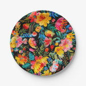 Zwarte Mexicaanse Bright Floral Fiesta Papier Bord (Voorkant)