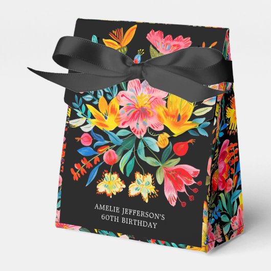 Zwarte Mexicaanse Bright Floral Fiesta Verjaardag Bedankdoosjes (Voorkant Zijde)