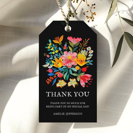 Zwarte Mexicaanse Fiesta Floral Theme Favoriet Cadeaulabel