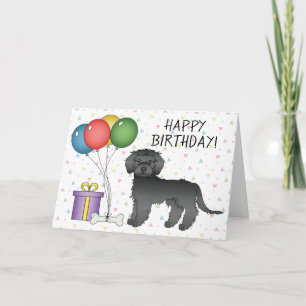 Zwarte Mini Goldendoodle Cartoon Hond Gelukkige Ve Kaart