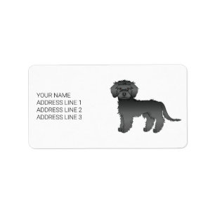 Zwarte Mini Goldendoodle Cartoonhond & Tekst Etiket