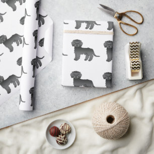Zwarte Mini Goldendoodle Cute Cartoon Hond Patroon Cadeaupapier