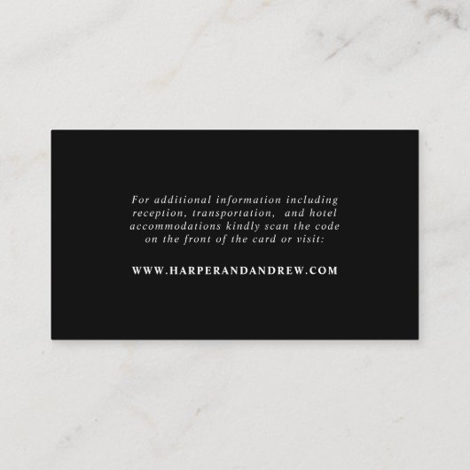 Zwarte minimale bruiloft QR-code website Informatiekaartje (Achterkant)