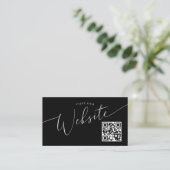 Zwarte minimale bruiloft QR-code website Informatiekaartje (Staand voorkant)