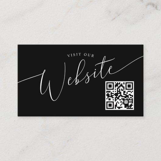 Zwarte minimale bruiloft QR-code website Informatiekaartje (Voorkant)