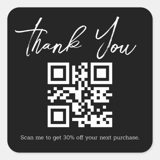 zwarte minimalist bedankt uw zakelijke qr - code vierkante sticker (Voorkant)