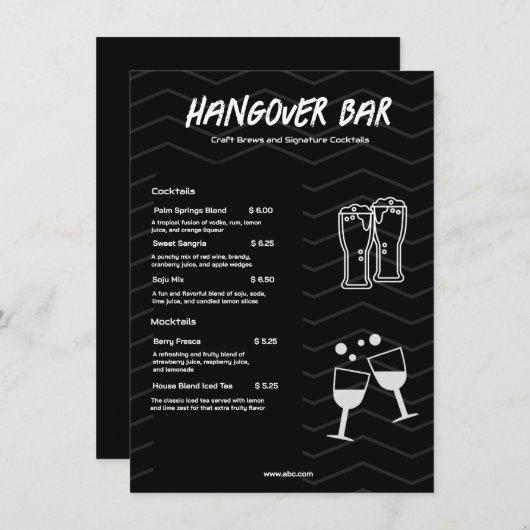 Zwarte Minimalistische Bar Drank Menu (Voorkant / Achterkant)