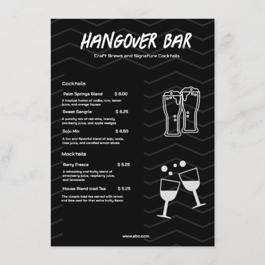 Zwarte Minimalistische Bar Drink  Menu (Voorkant)